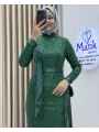 Analı Kızlı Boncuk Payet Midi Elbise