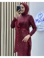 Analı Kızlı Boncuk Payet Midi Elbise