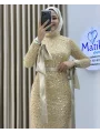 Analı Kızlı Boncuk Payet Midi Elbise