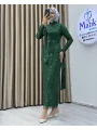 Analı Kızlı Boncuk Payet Midi Elbise