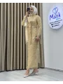Analı Kızlı Boncuk Payet Midi Elbise
