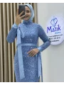 Analı Kızlı Boncuk Payet Midi Elbise