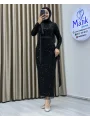 Analı Kızlı Boncuk Payet Midi Elbise