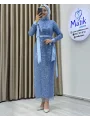 Analı Kızlı Boncuk Payet Midi Elbise