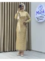 Analı Kızlı Boncuk Payet Midi Elbise