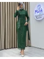 Analı Kızlı Boncuk Payet Midi Elbise