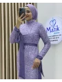 Analı Kızlı Boncuk Payet Midi Elbise
