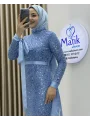 Analı Kızlı Boncuk Payet Midi Elbise