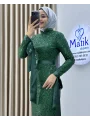 Analı Kızlı Boncuk Payet Midi Elbise