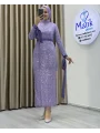 Analı Kızlı Boncuk Payet Midi Elbise