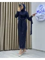 Analı Kızlı Boncuk Payet Midi Elbise