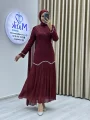 Sofia Kumaş Şifon Detaylı Abiye Elbise
