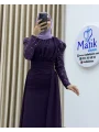 Uzun Kollu Drapeli Detaylı Şifon Abiye Elbise