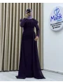 Uzun Kollu Drapeli Detaylı Şifon Abiye Elbise
