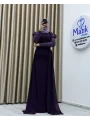 Uzun Kollu Drapeli Detaylı Şifon Abiye Elbise