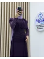 Uzun Kollu Drapeli Detaylı Şifon Abiye Elbise
