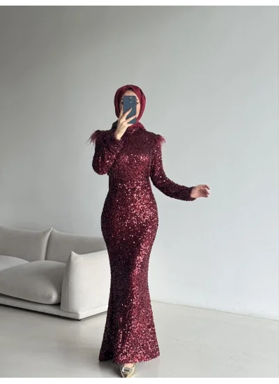 Boru Payet Omuzları Tüy Detaylı Abiye
