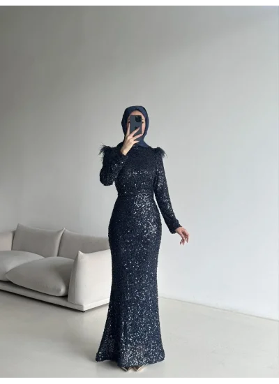 Boru Payet Omuzları Tüy Detaylı Abiye
