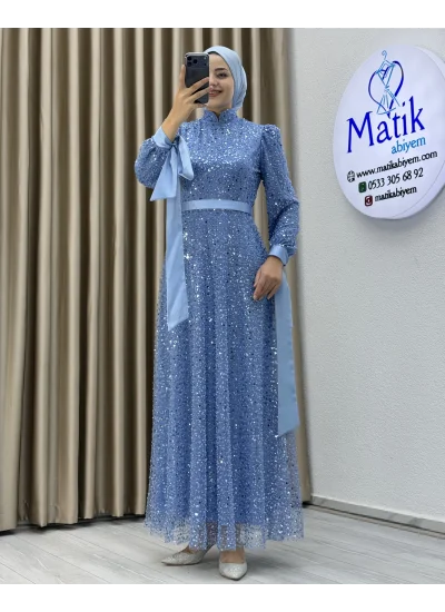 Analı Kızlı Boncuk Payet Elbise