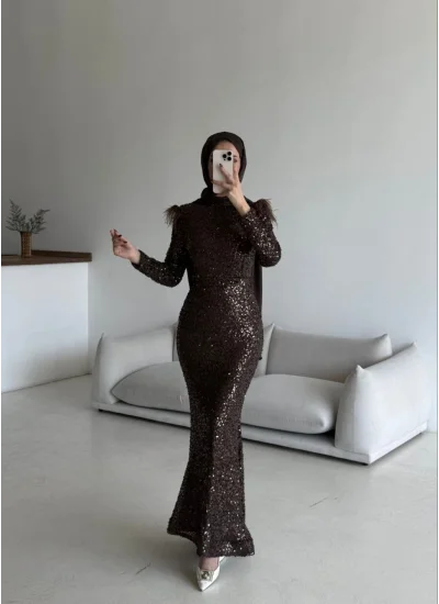 Boru Payet Omuzları Tüy Detaylı Abiye