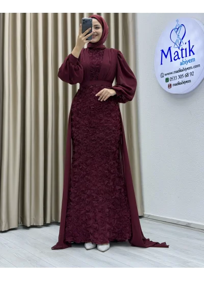 Gül Kumaş Şifon Detay Abiye