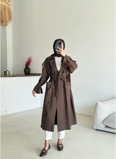 Kuşaklı Cep Detaylı Trençkot