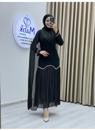 Sofia Kumaş Şifon Detaylı Abiye Elbise