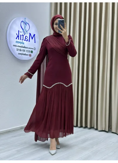 Sofia Kumaş Şifon Detaylı Abiye Elbise