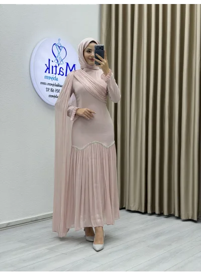 Sofia Kumaş Şifon Detaylı Abiye Elbise
