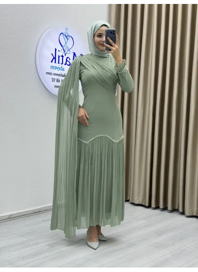 Sofia Kumaş Şifon Detaylı Abiye Elbise