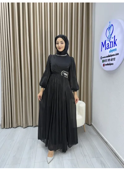 Sofia Kumaş Taş Detaylı Abiye Elbise