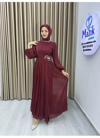 Sofia Kumaş Taş Detaylı Abiye Elbise