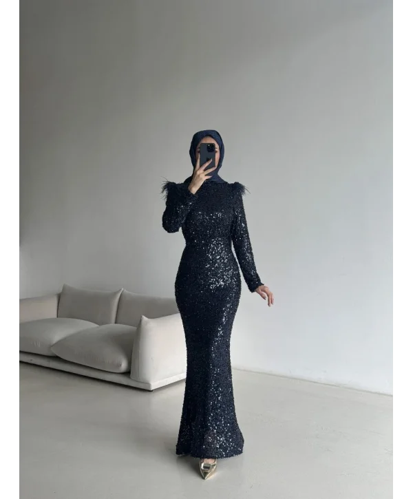 Boru Payet Omuzları Tüy Detaylı Abiye