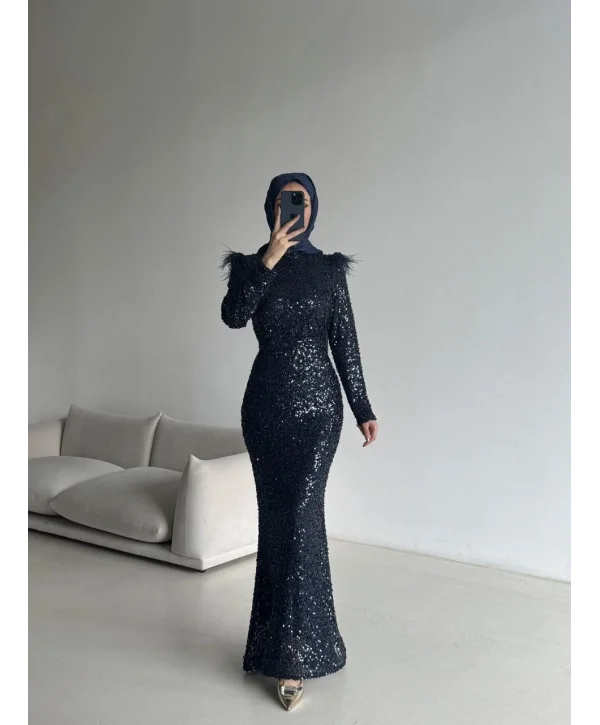 Boru Payet Omuzları Tüy Detaylı Abiye