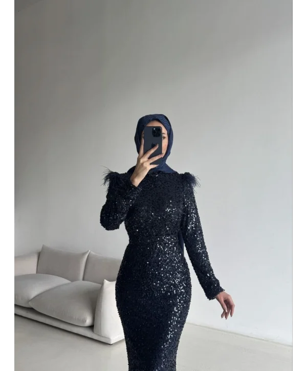 Boru Payet Omuzları Tüy Detaylı Abiye