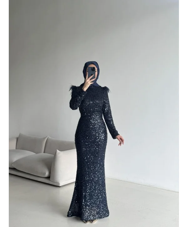 Boru Payet Omuzları Tüy Detaylı Abiye