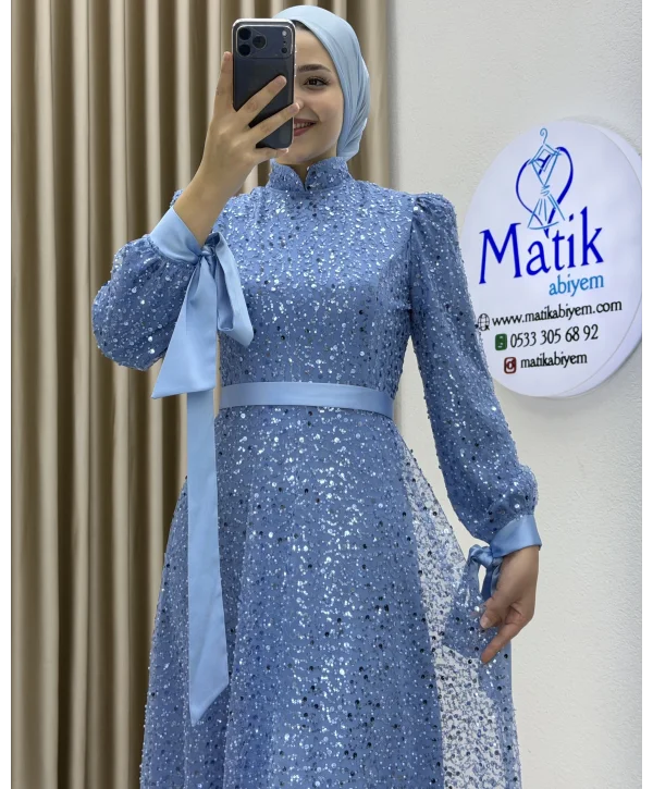 Analı Kızlı Boncuk Payet Elbise