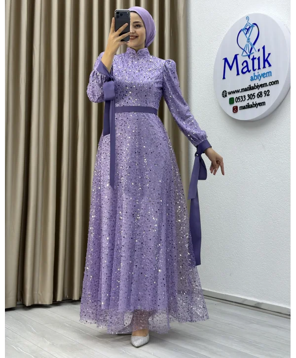Analı Kızlı Boncuk Payet Elbise