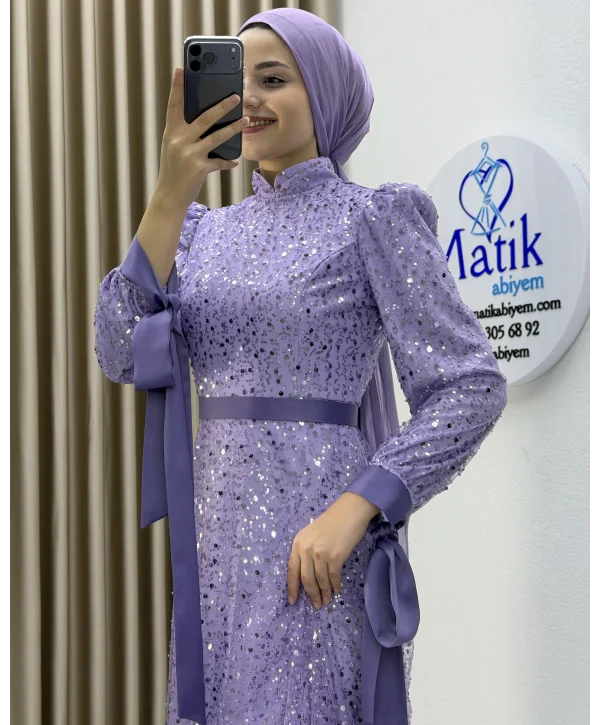 Analı Kızlı Boncuk Payet Elbise