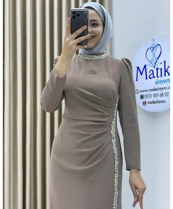 Çift Taraflı Krep Tesettür Abiye