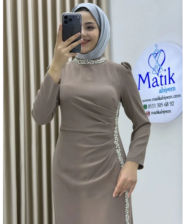 Çift Taraflı Krep Tesettür Abiye