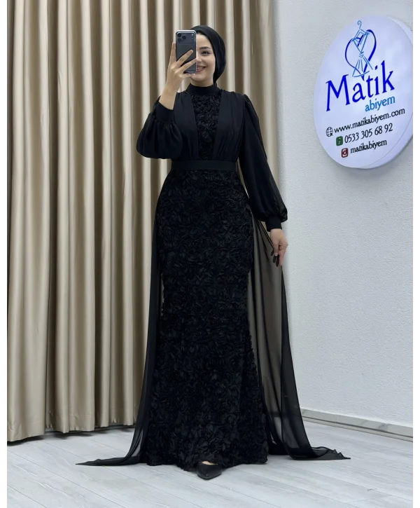 Gül Kumaş Şifon Detay Abiye