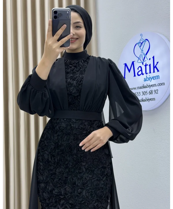 Gül Kumaş Şifon Detay Abiye