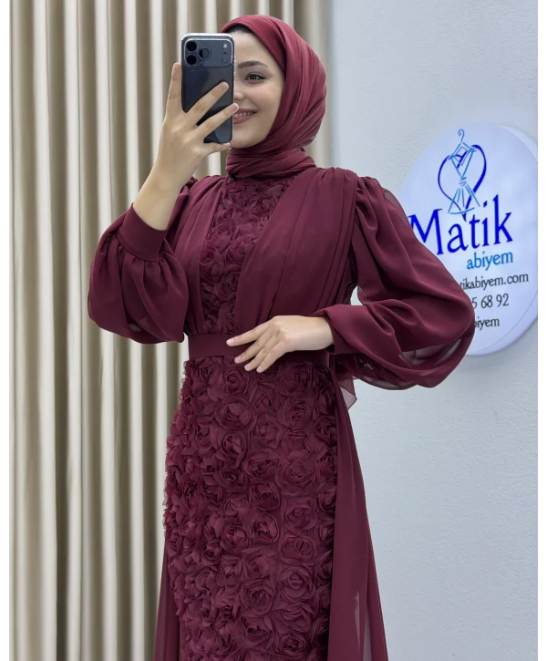 Gül Kumaş Şifon Detay Abiye