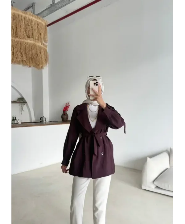 Kruvaze Yaka Trençkot-Kısa