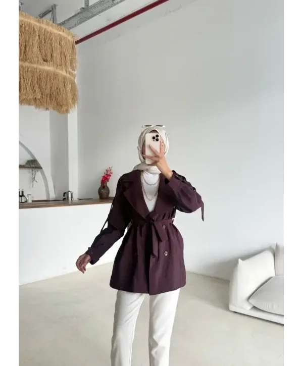 Kruvaze Yaka Trençkot-Kısa