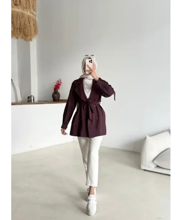 Kruvaze Yaka Trençkot-Kısa