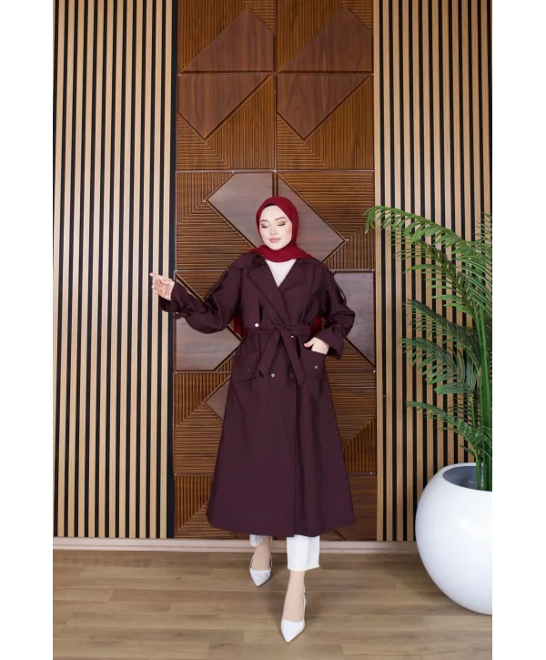 Kuşaklı Cep Detaylı Trençkot