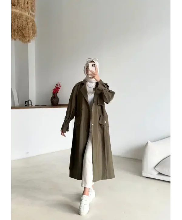 Kuşaklı Cep Detaylı Trençkot