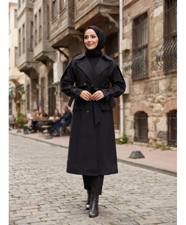 Kuşaklı Cep Detaylı Trençkot